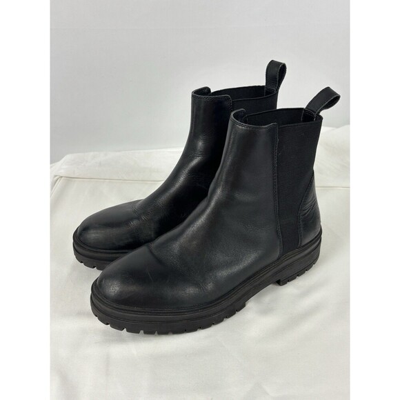 Steve Madden Handout Chelsea Boots Black Leather 10 M Lug Sole Pull On - Picture 1 of 11
